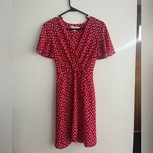 Red flowered wrap dress